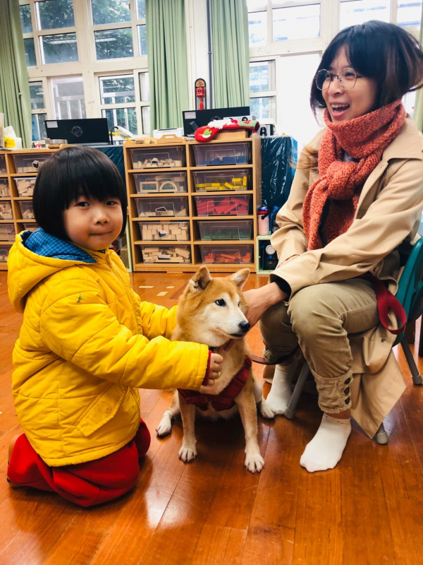 Lehrerin Huang Xiaoshan bringt Azhi zu einer Tierschutzvermittlung mit Kindergartenkindern. Bildquelle: Seite der Life Conservationist Association, lokal gespeichert.