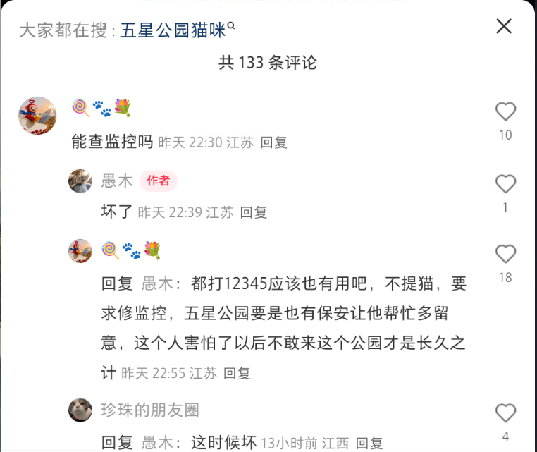Comment screenshot: a commenter asked about surveillance; the poster said it was broken, while another commenter suggest