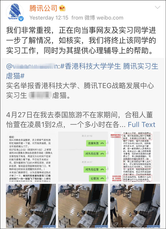HKUST-Student Dong, Misshandlung der Katze eines Mitbewohners in Shenzhen
