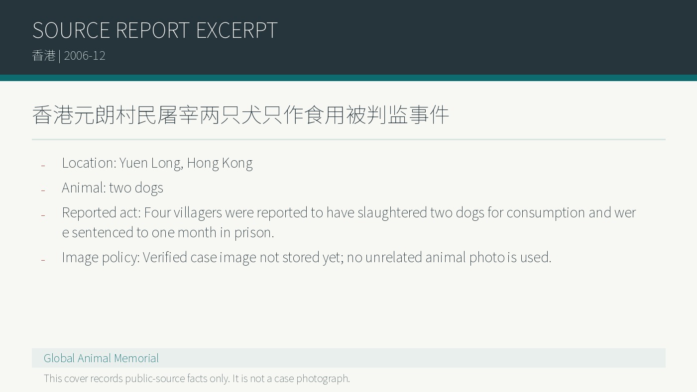 Hongkong Yuen Long: Dorfbewohner schlachteten zwei Hunde zum Verzehr, Haftstrafe berichtet