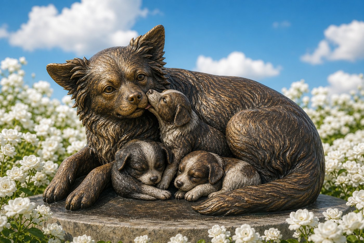 AI-generated memorial image for the Jieyang dog family