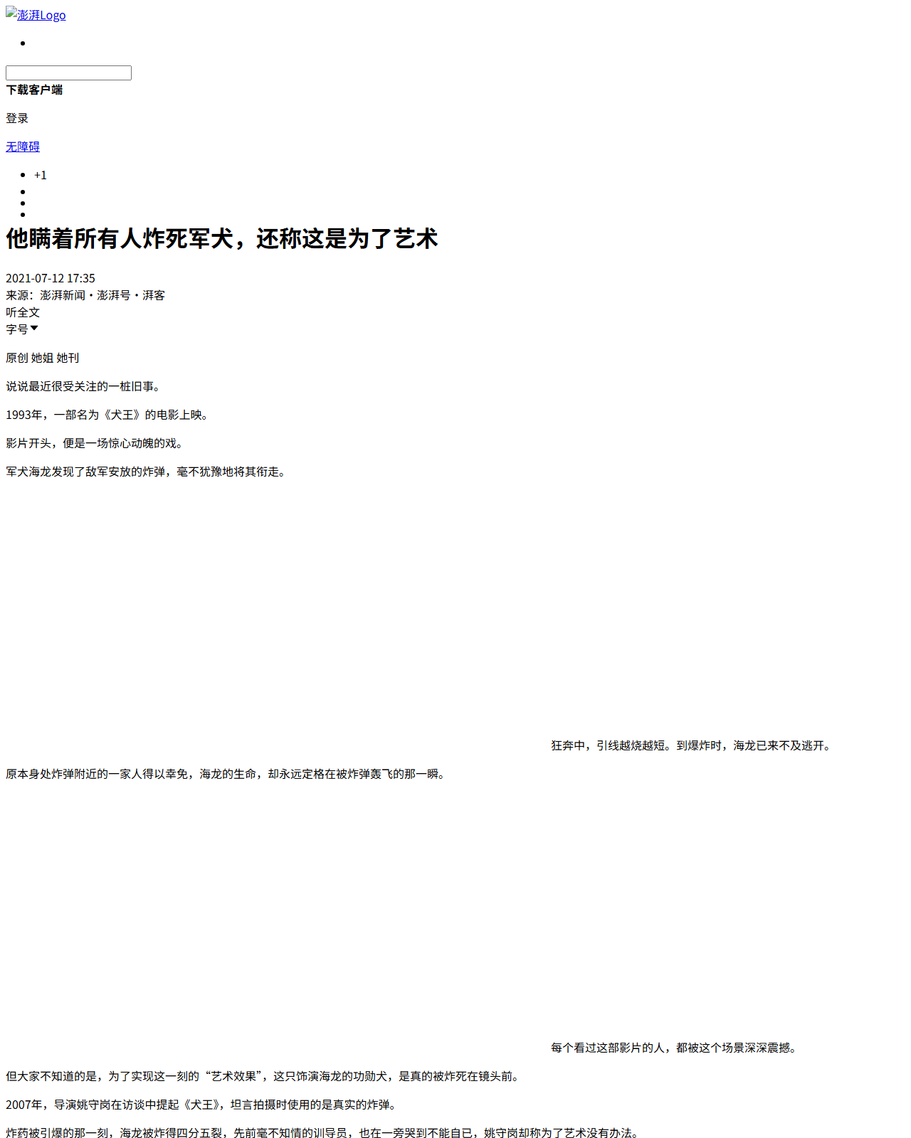 Screenshot eines The Paper-Artikels ueber die Kontroverse zum Tod des Militaerhunds in Quanwang